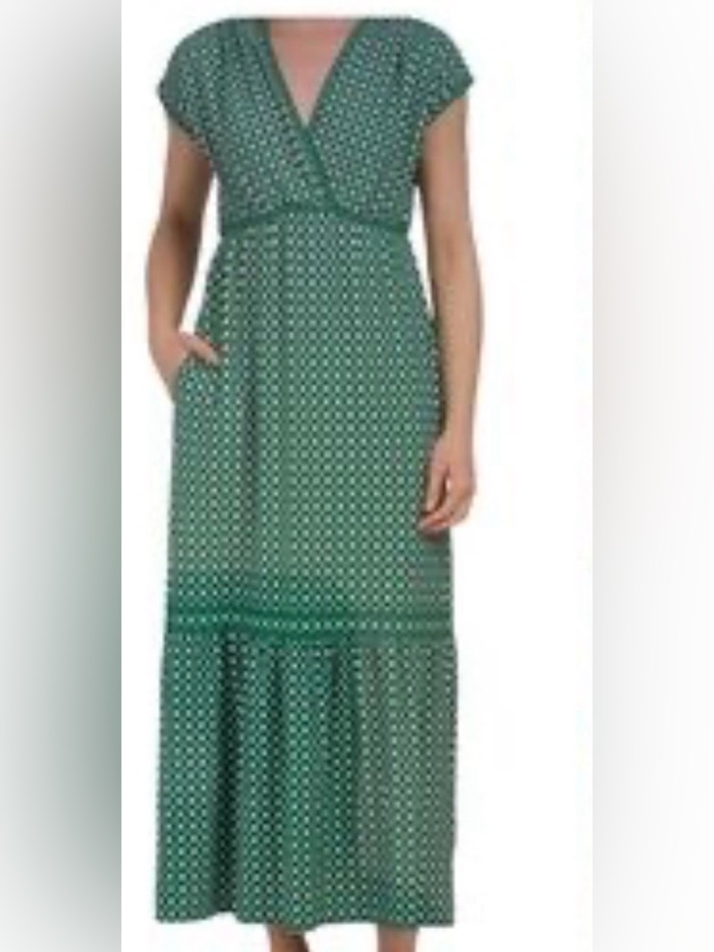 Max Studio Green Printed V-Neck Maxi Dress